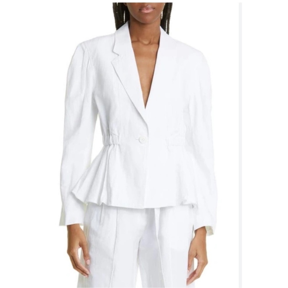 Ulla Johnson Marras Peplum Jacket in White Cotton Linen Sz 0-2